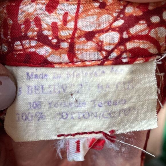 100% Cotton Red Batik Modest High Neck Floor Length Ruffled Maxi Dress Malaysian - Picture 10 of 11